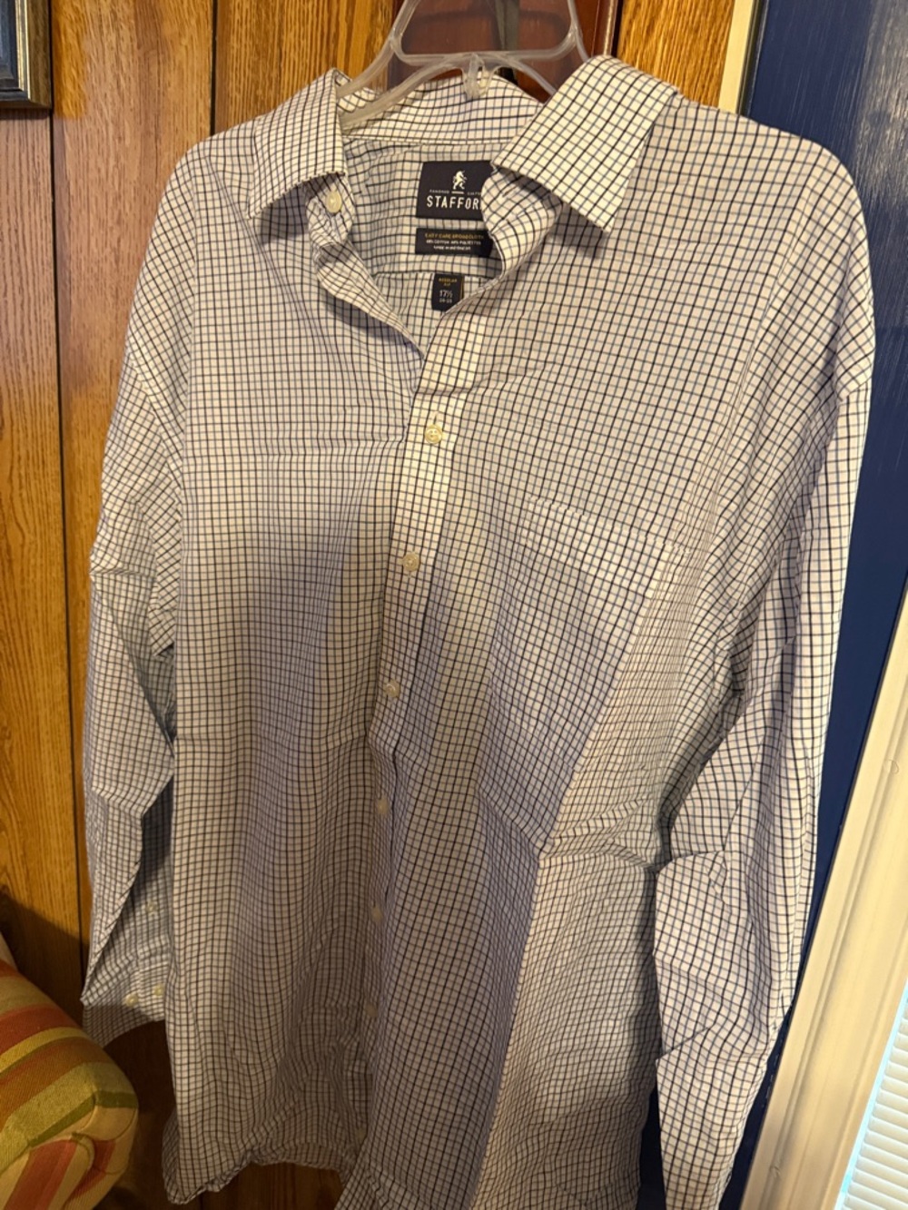 Stafford Blue and White Windowpane Dress Shirt